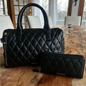 Vera Bradley Marlo Black Quilted Leather Satchel With Matching Wallet